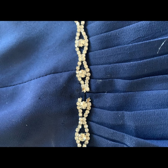 Navy blue formal dress with jeweled belt - Picture 4 of 5